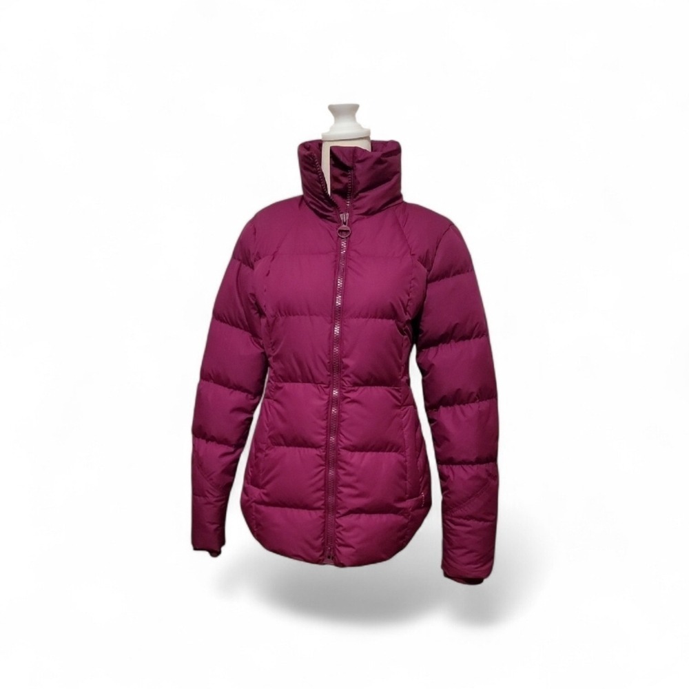 Athleta Womens Down Puffer Jacket Berry Purple Quilted Funnel Neck Full Zip Coat